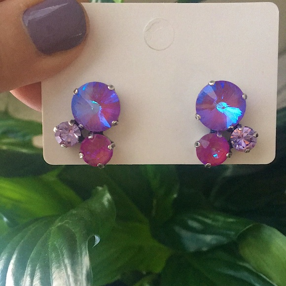 Fuchsia Magenta + Violet Crystal Earrings - Picture 5 of 14